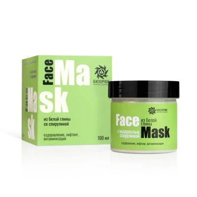 Маска для лица из белой глины со спирулиной, пластик, 100 мл, "Бизорюк" Маска для лица из белой глины со спирулиной, пластик, 100 мл, "Бизорюк"