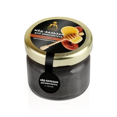 Мёд-бальзам с чагой для иммунитета противопростудный, стекло, 30 г, "Кавказский целитель"